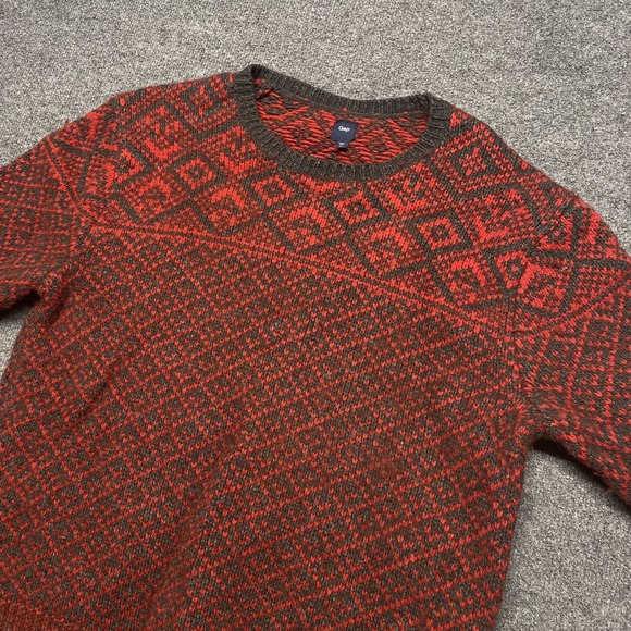 GAP Lambswool  Red Fair Isle Sweater Small Crewneck Winter Knit Men's Sz XL - Picture 4 of 8